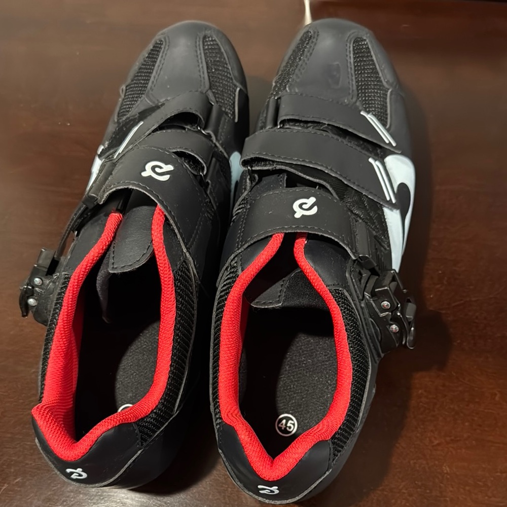 Peloton Black and Red Athletic Cycling Shoes with Velcro Closure